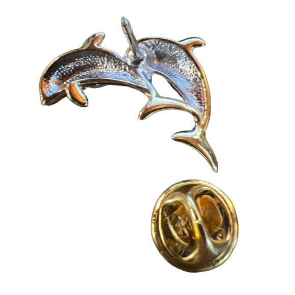 Dolphin-Themed Gold Tone Rhinestone Encrusted Brooch Pin - Picture 2 of 11